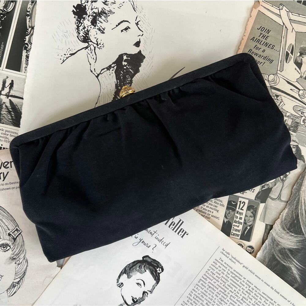 Vintage 1950s Bobbie Jerome Black Evening Clutch Mid Century Cocktail Bag